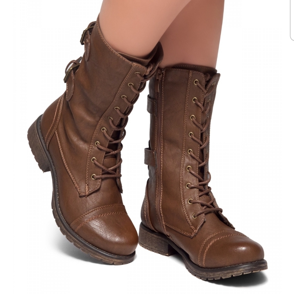 Shoe Land Brown Florence Combat Boots - BRAND NEW